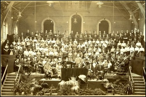 Early photograph of Newbury Choral Society at the Newbury Corn Exchange