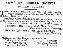 1884 advert for singers to form Newbury Choral Society